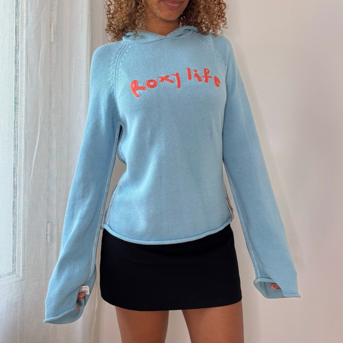 Vintage Roxy Blue Hooded Knit Sweater (S)