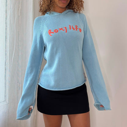 Vintage Roxy Blue Hooded Knit Sweater (S)