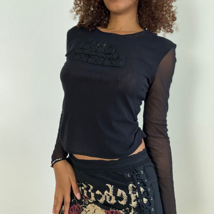 Vintage Euro Lace-Embellished Mesh Top - Japan Collection (S/M)