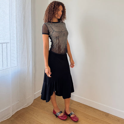 Vintage Cop Copine “2026” sheer mesh graphic short-sleeve top (Small)