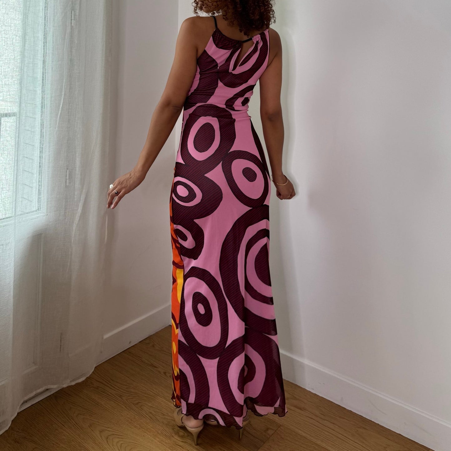 Vintage Morgan Pop Art Mesh Maxi Dress Made in France Y2K (S)