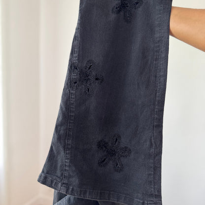 Vintage Black Denim Bootcut Jeans Floral Embroidered Roccobarocco Italy Y2K (S)