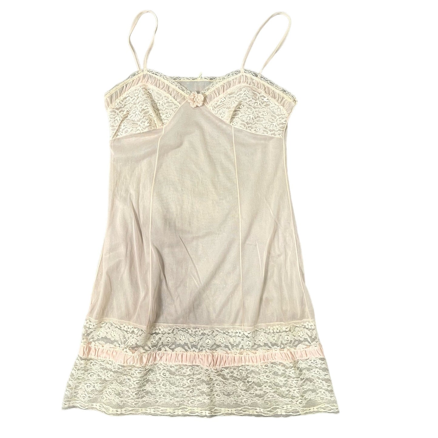 Sourced in Italy - Vintage 70s pastel pink lace trimmed slip dress (XS) ballet