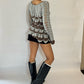 Vintage brown and gray sheer crochet knit coquette cardigan sweater (S) grunge