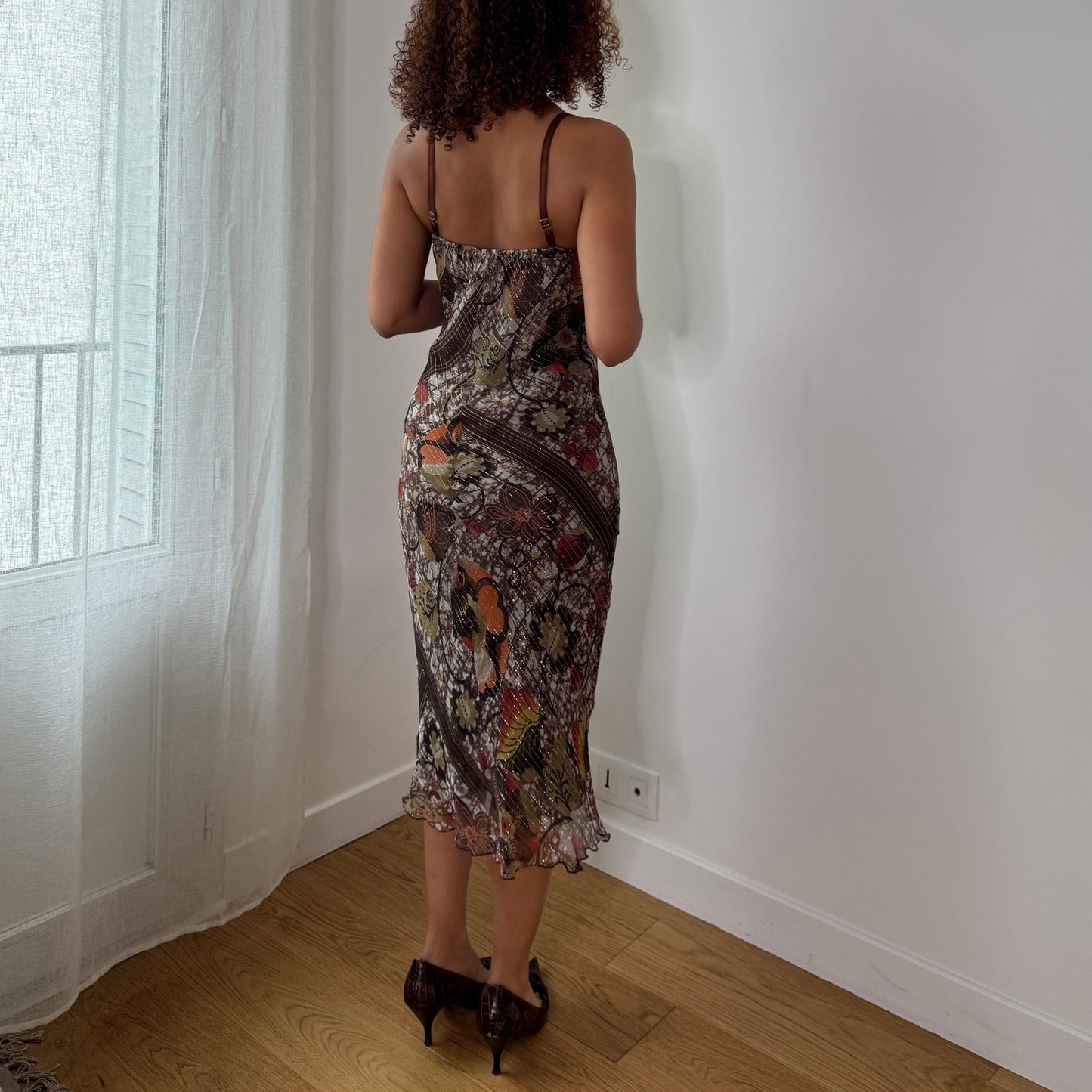 Vintage Italian Silk Metallic Mesh Slip Dress (S) ⠀