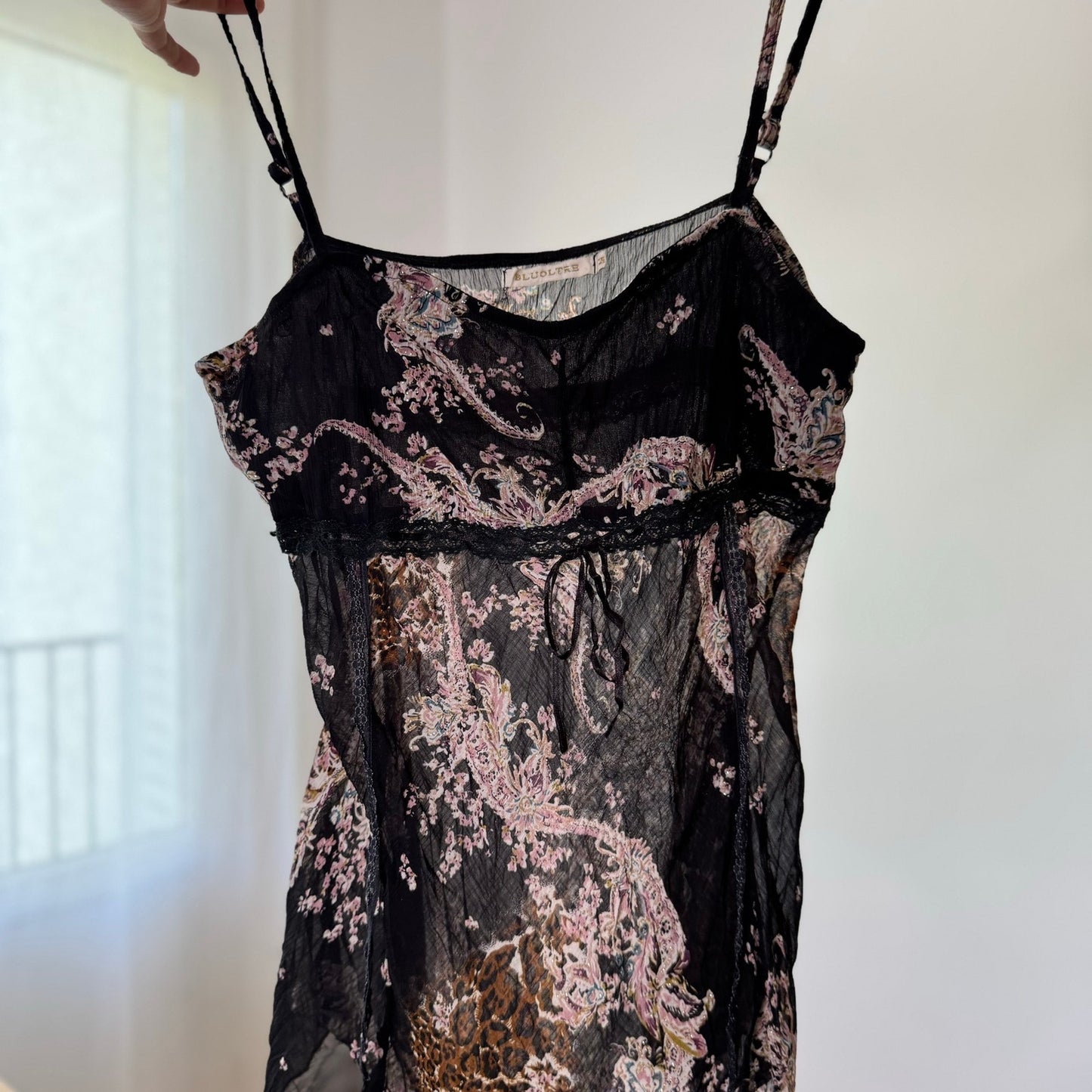 Vintage Black Paisley Mesh Cami Top Sheer Italian Y2K (M)