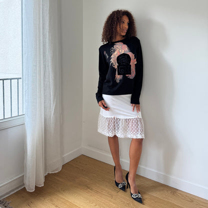 Vintage Knit Long Sleeve Top with Women Dragon Graphic (One Size)