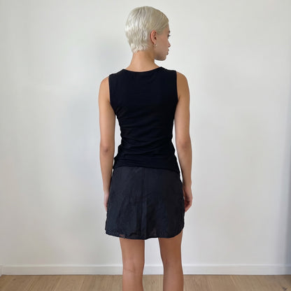 Vintage Italian Black Beaded Heart Top Sequin Embellished Y2K Sleeveless (M)