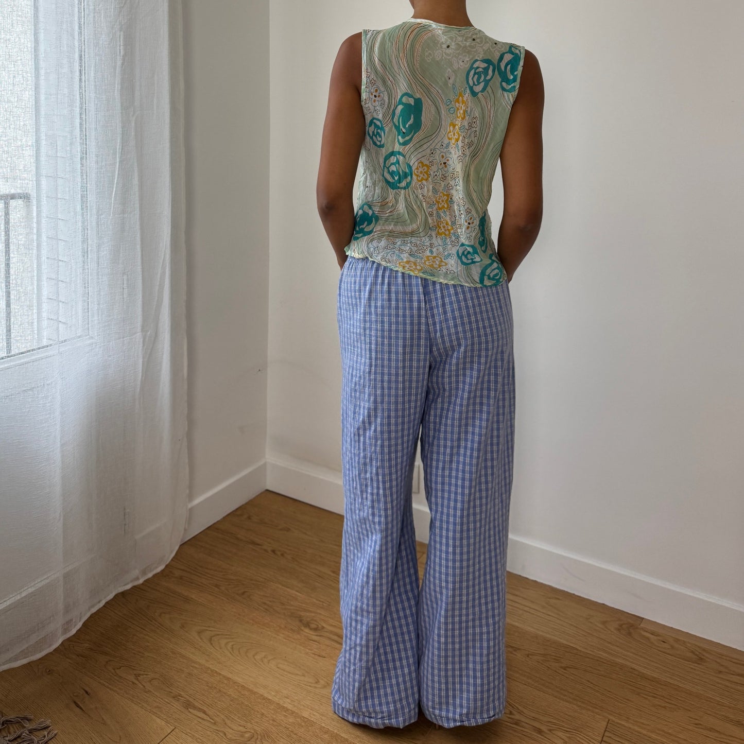 Vintage Italian Sequin-Lace Mesh Tie-Front Top (M/L)