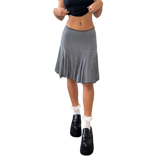 Italian vintage black and white micro floral flared skirt (XS/S)