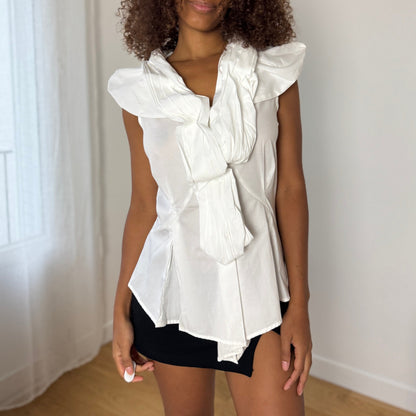 Vintage Italian Statement Ruffle-Scarf Blouse (S)