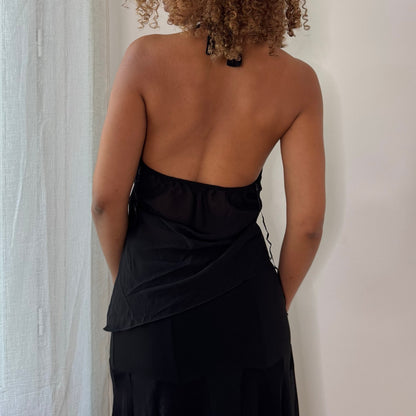 Vintage Black Gold Embroidered Sequin Halter Top Italian Y2K (S)