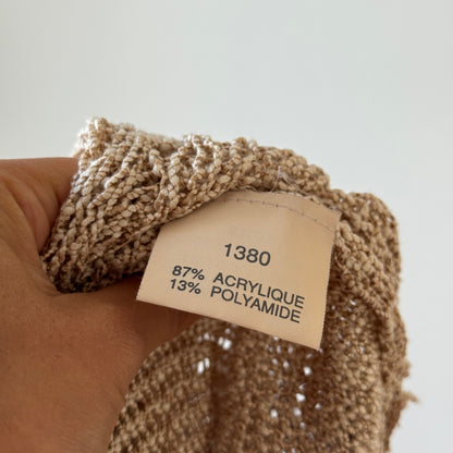 Vintage French knit cropped cardigan with sculpted waist & beaded applique Small