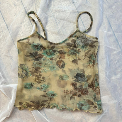 Vintage 90s floral print sheer mesh cami tank (S)