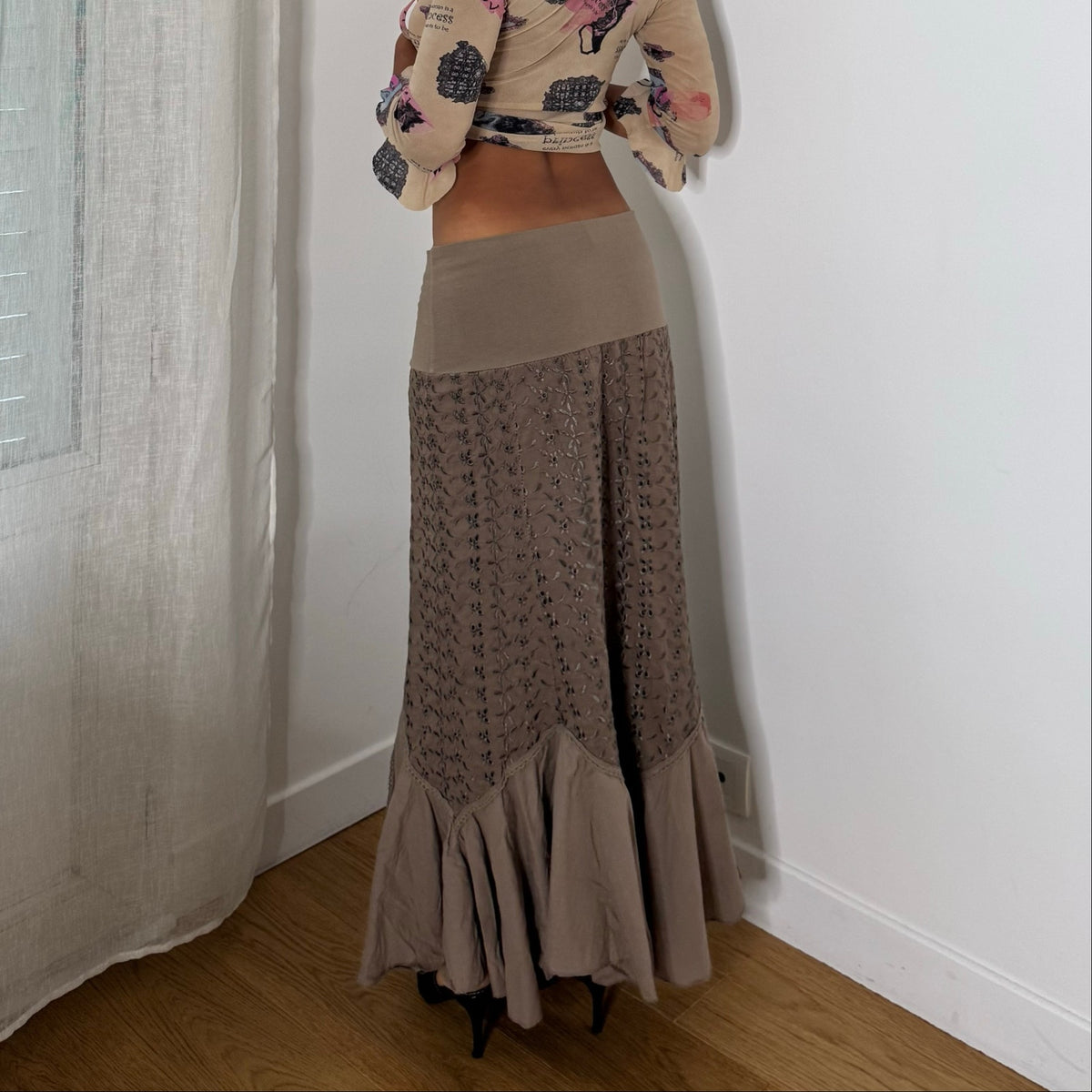 Italian Vintage Embroidered Mermaid Maxi Skirt