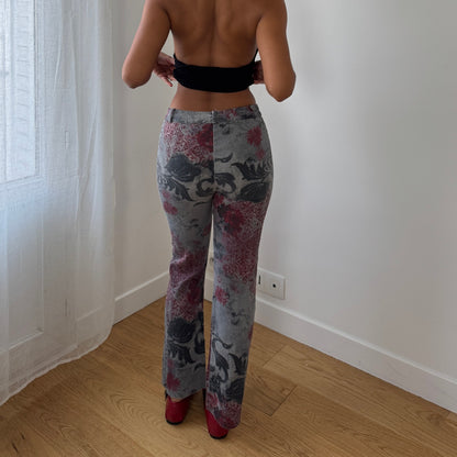 Vintage French abstract floral printed pants (XS/S)