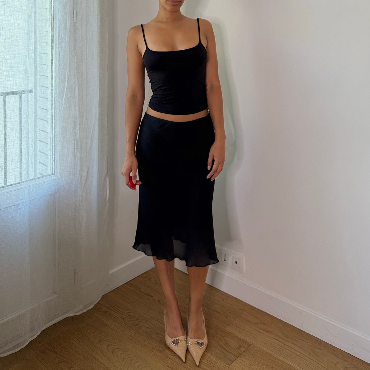 Vintage Italian Black Mesh Midi Skirt (Small)