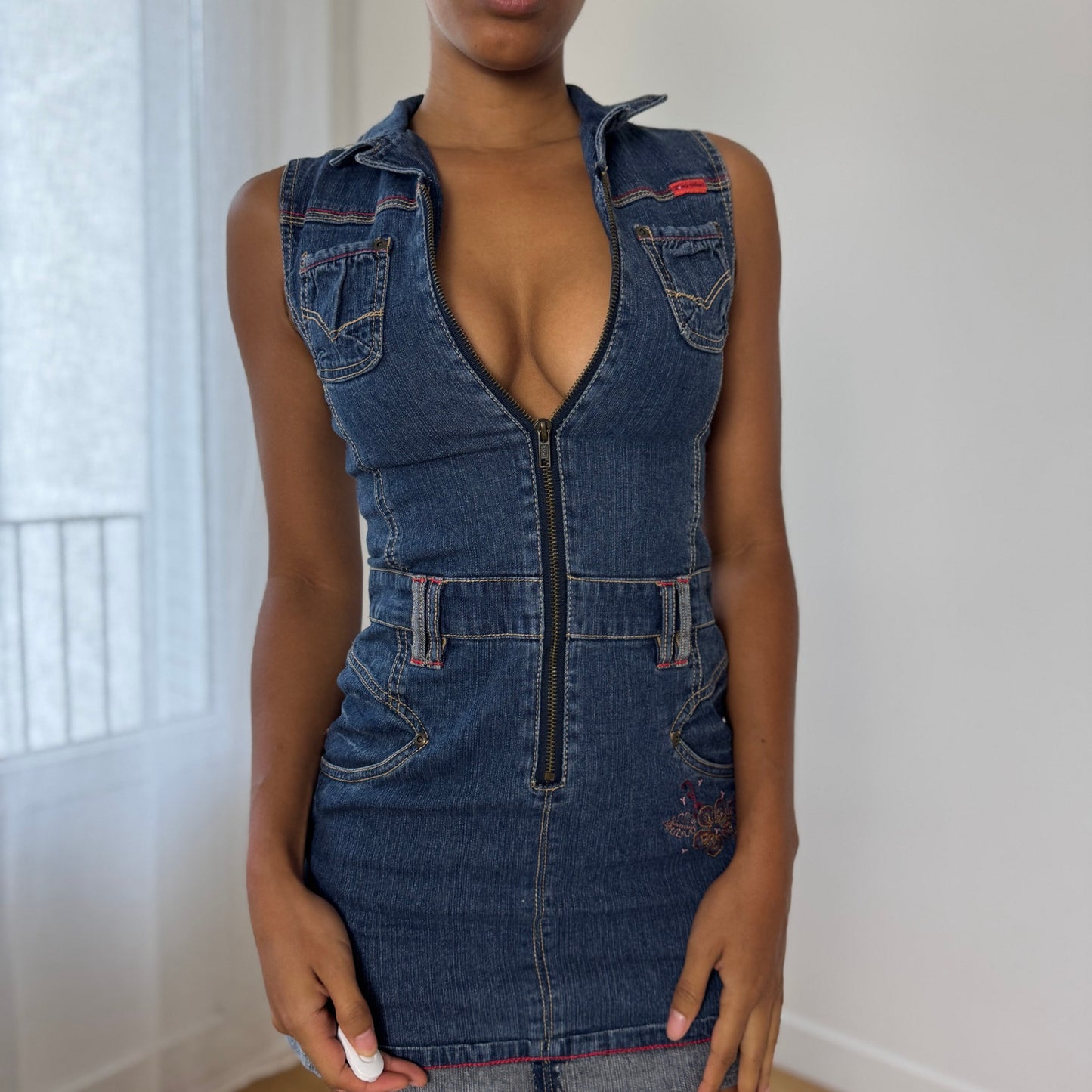 Vintage Y2K Denim Zip-Up Mini Dress (XXS/XS)