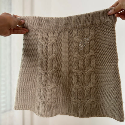 Vintage Italian Beige Mohair Wool Cable Knit Mini Skirt (XS/S)