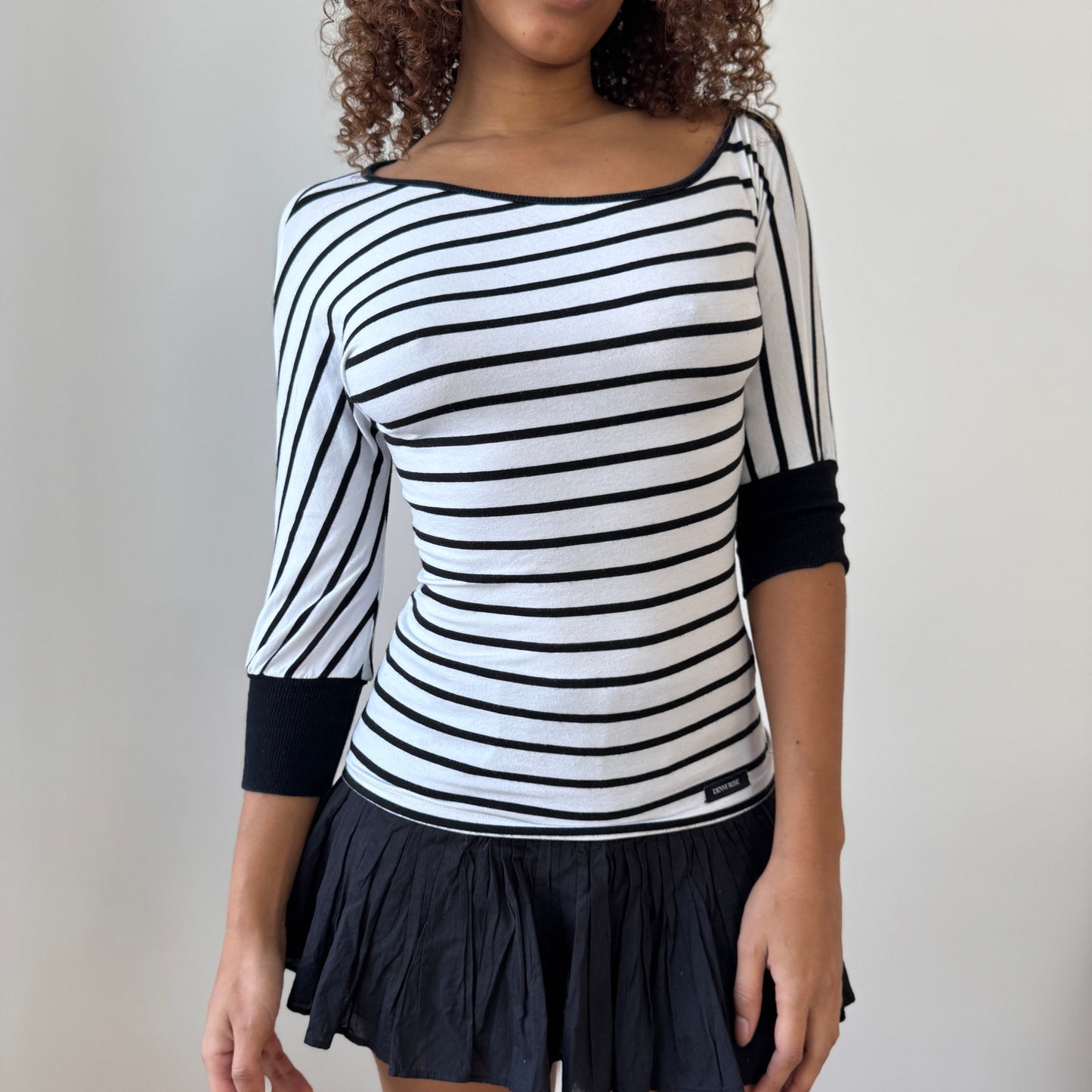 Vintage Italian Striped Slinky Asymmetrical Sleeve Top by Denny Rose (S)