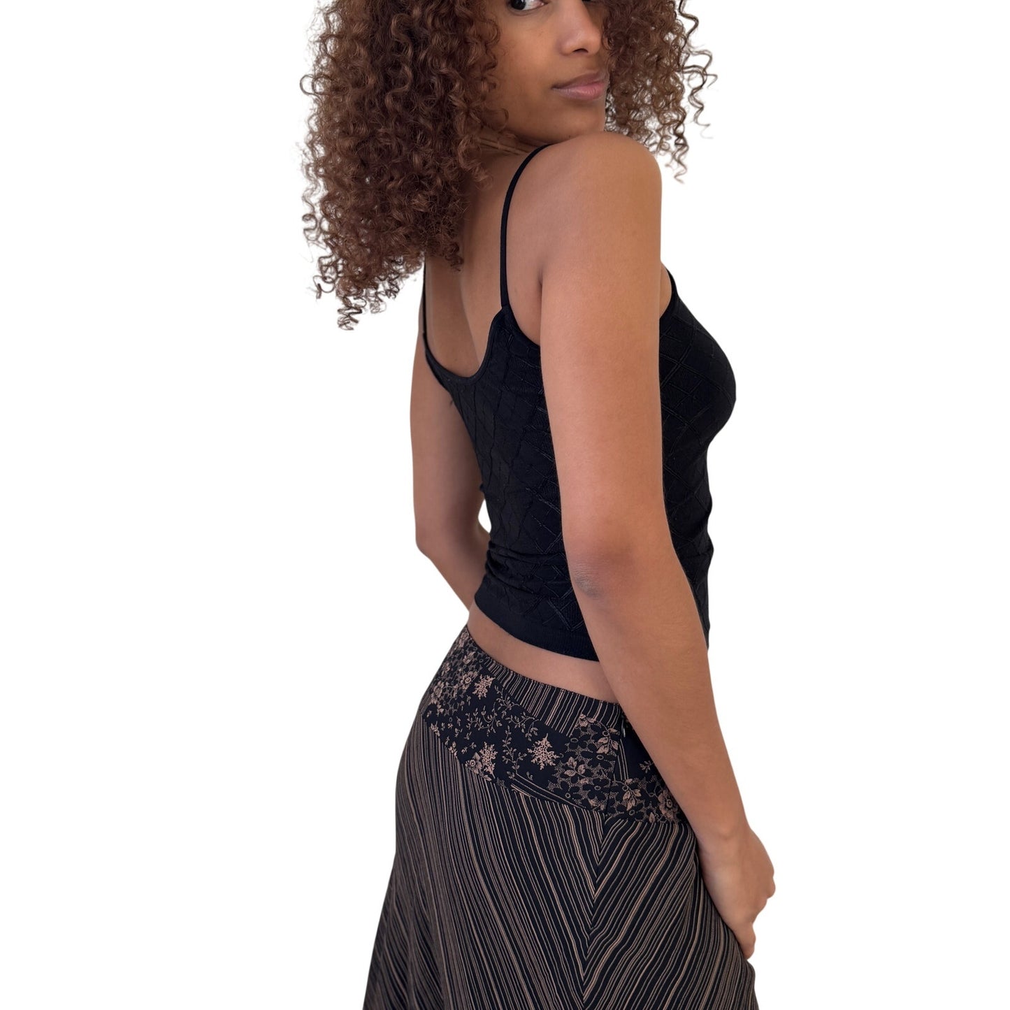 Vintage Euro Y2K Black Textured Slinky Cami Top (Small)