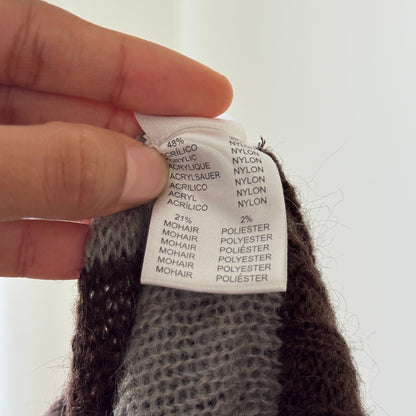 Vintage Muchacha brown & taupe diagonal stripe mohair-blend turtleneck with metallic thread (Small)