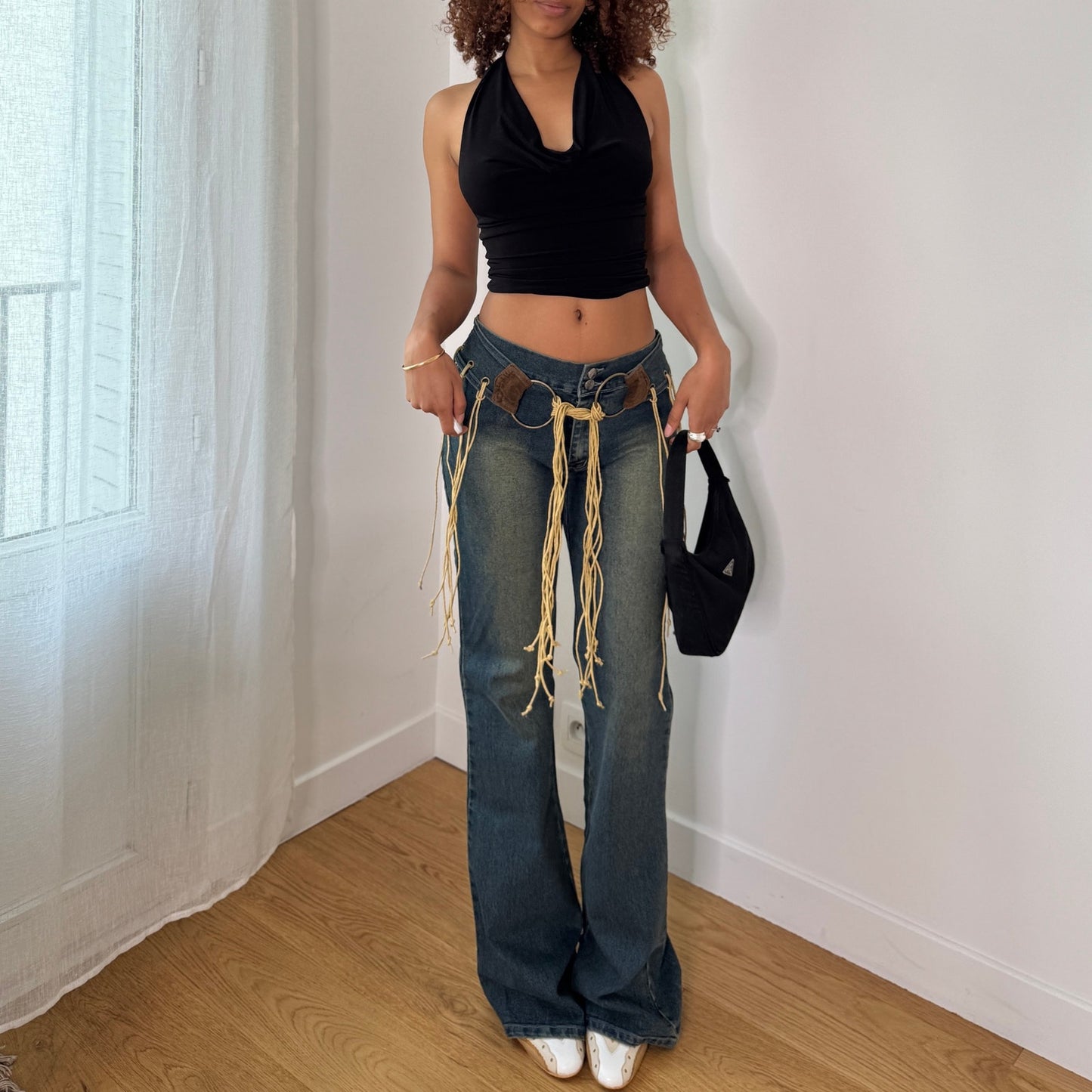 Vintage Low Rise Fringe Jeans Y2K Western Boho Denim (S) ⠀