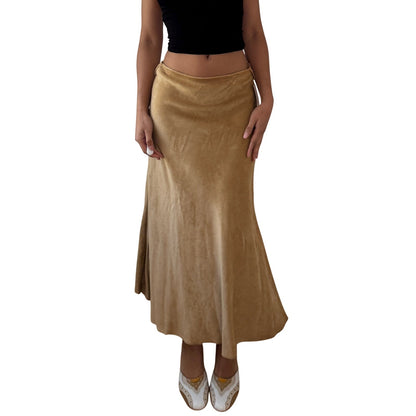 Vintage Camel Suede Midi Skirt Deadstock Y2K Italian (S)