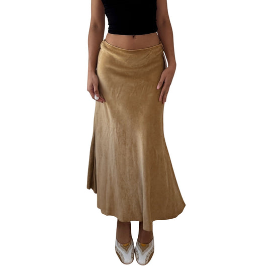 Vintage Camel Suede Midi Skirt Deadstock Y2K Italian (S)