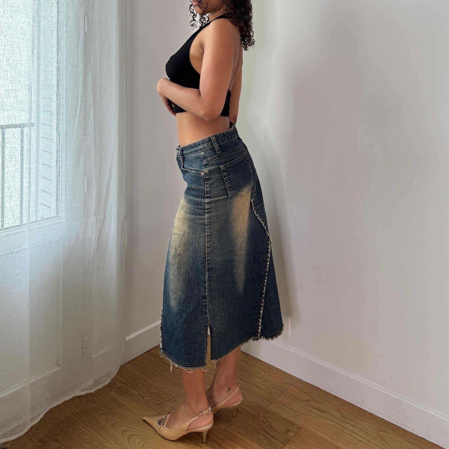 Vintage Denim Midi Skirt (S) ⠀