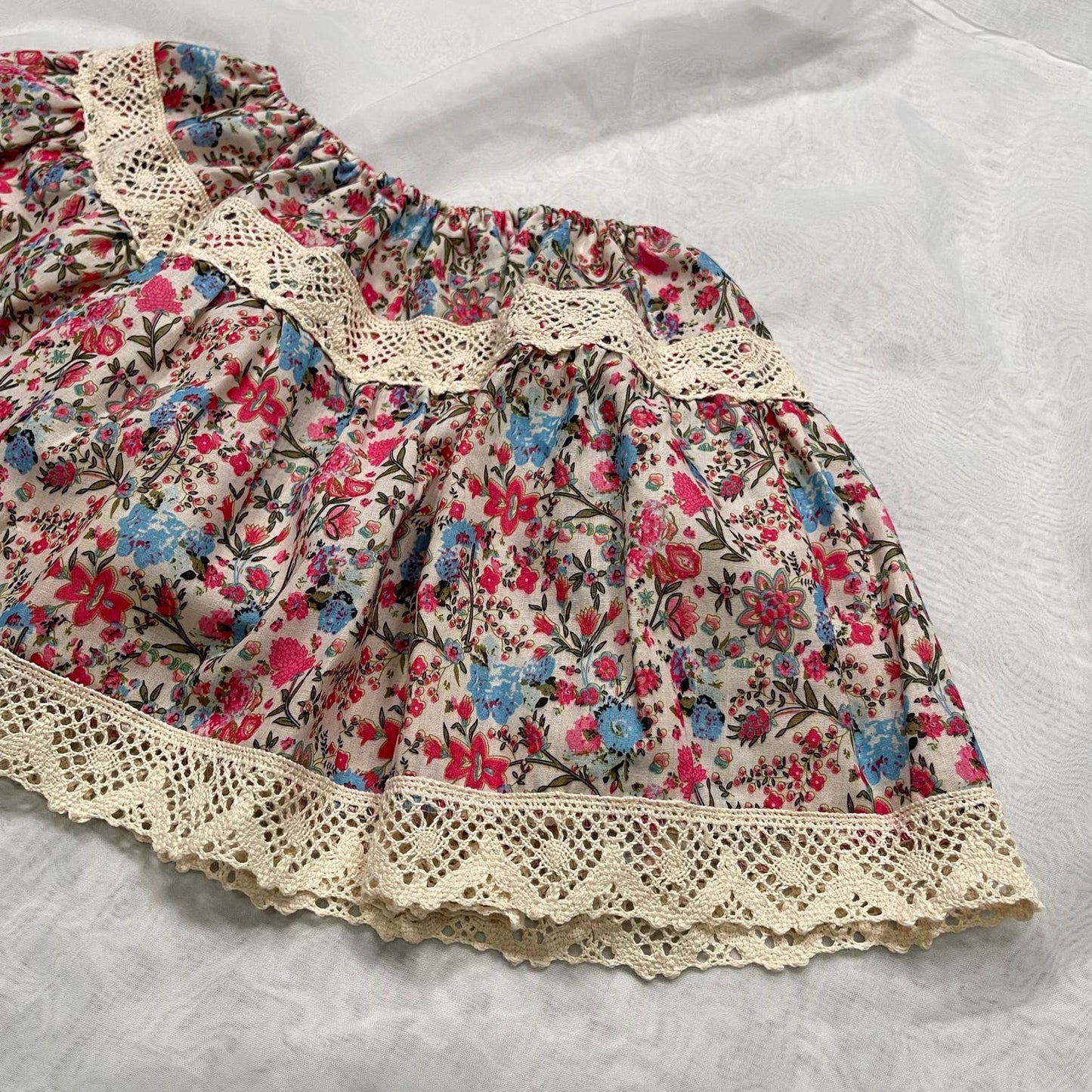 Vintage Mini Floral Skirt (XS-M) Handmade in Japan Lace trim Cottage Coquette