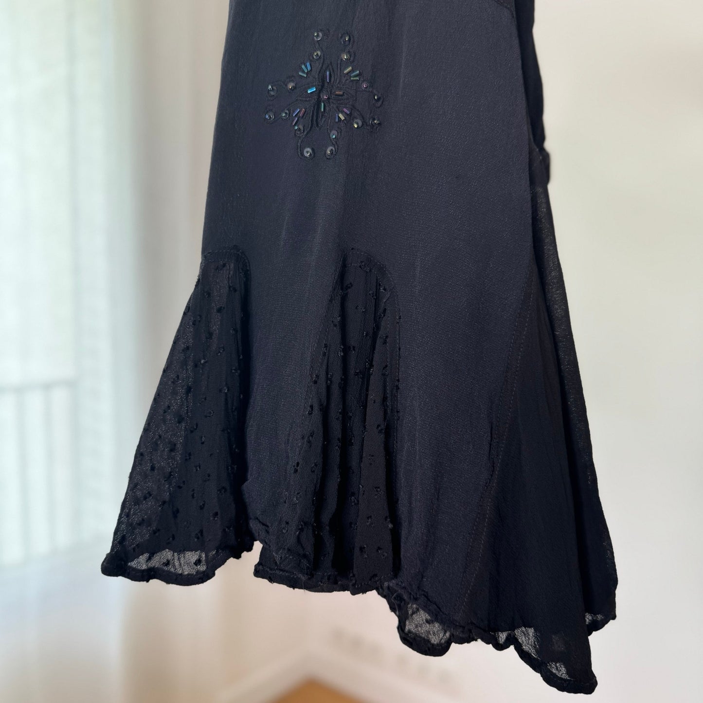 Vintage Black Embellished Flowy Maxi Skirt Euro Y2K (S/M)