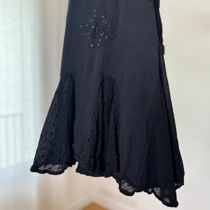 Vintage Black Embellished Flowy Maxi Skirt Euro Y2K (S/M)