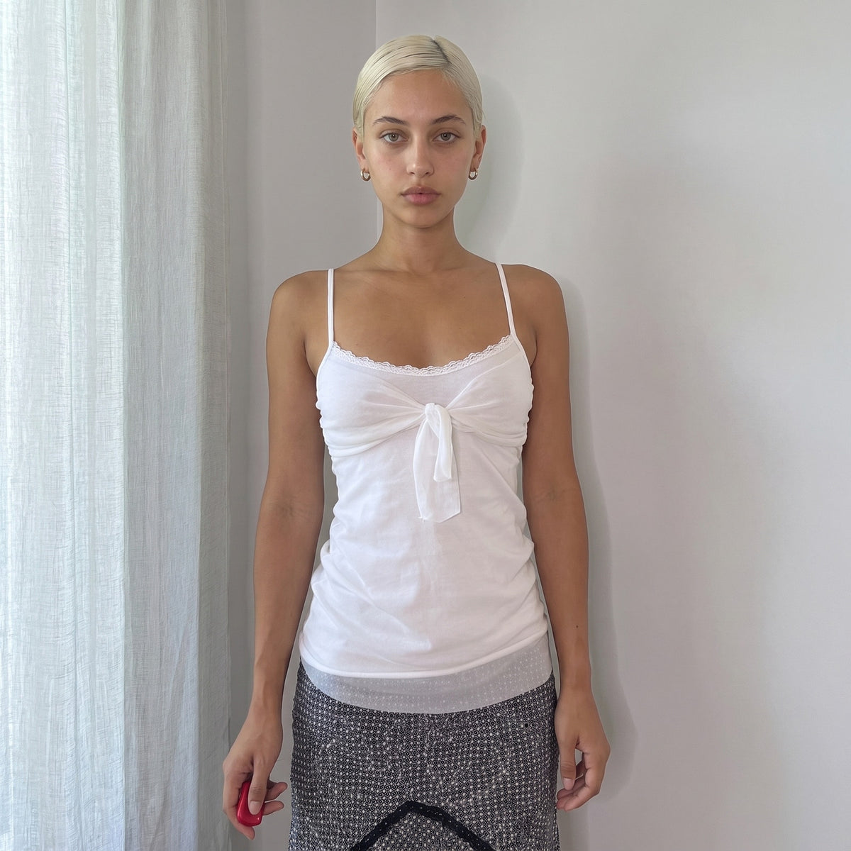 Vintage White Mesh Bow Front Cami Tank (S)