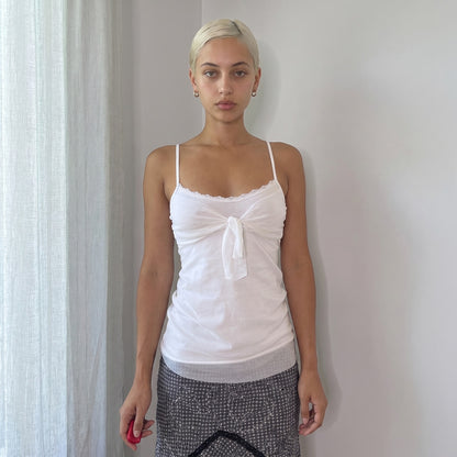Vintage White Mesh Bow Front Cami Tank (S)