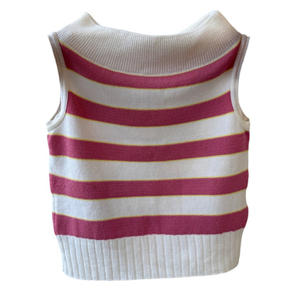 Vintage Italian pink + white striped mock-neck knit tank (Small)