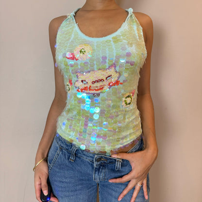 Vintage Y2K Liu Jo sequin slinky cami top with cross back (S/M) Festival