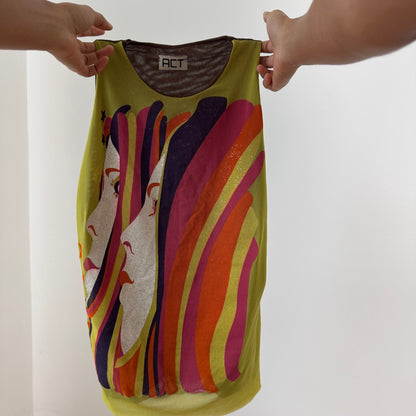 Vintage Italian psychedelic graphic mesh sleeveless top (Medium)