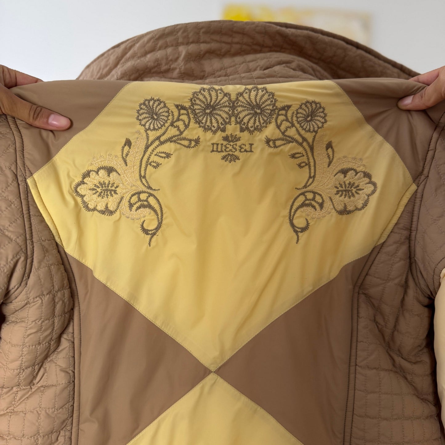 Vintage Diesel Two-Tone Embroidered Puffer Jacket (Small)