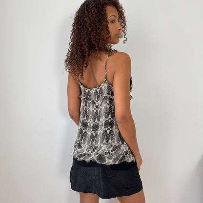 Vintage Pinko Cream & Black Snakeskin Print Silk Lace Cami Top (S/M)