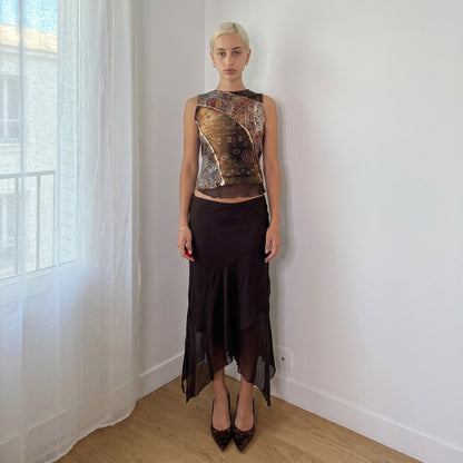 Vintage Brown Green Patchwork Mesh Sequin Top Italian Y2K (S/M)
