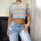 Made in Italy - Vintage Y2K pastel striped knit baby tee (XS-S) Basic cute