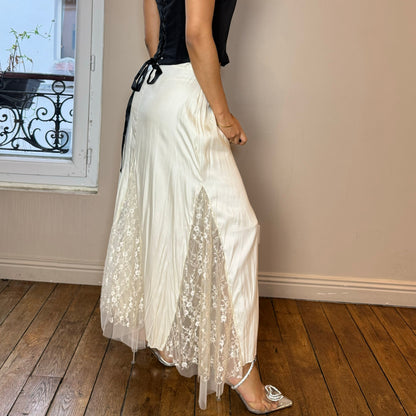 Vintage Ivory Satin Maxi skirt (S)