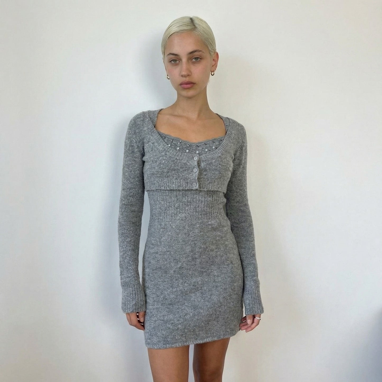Vintage Italian Mohair Wool Knit Dress & Cropped Cardigan Set (S)