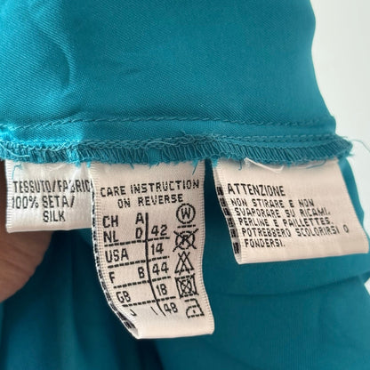 Vintage Turquoise Silk Beaded Empire Waist Midi Dress Italian Y2K (S)