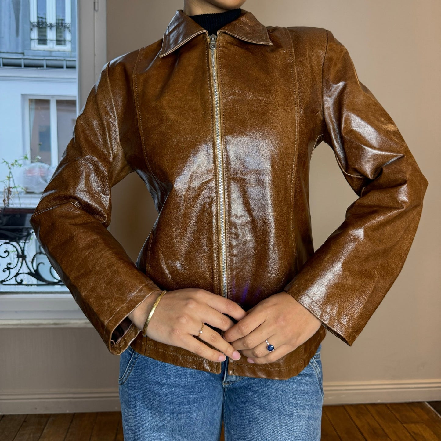 Vintage Butter Brown Fitted Italian Leather Jacket (S)