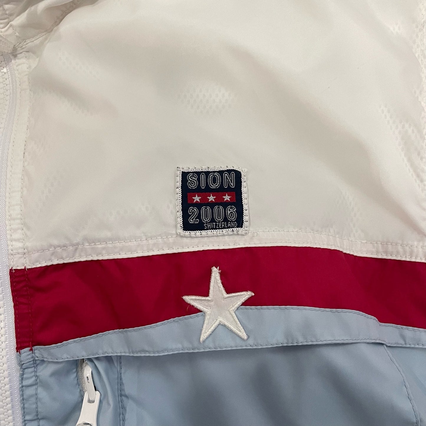 90s baby blue oversized sporty Swiss varsity windbreaker jacket (XS/S)