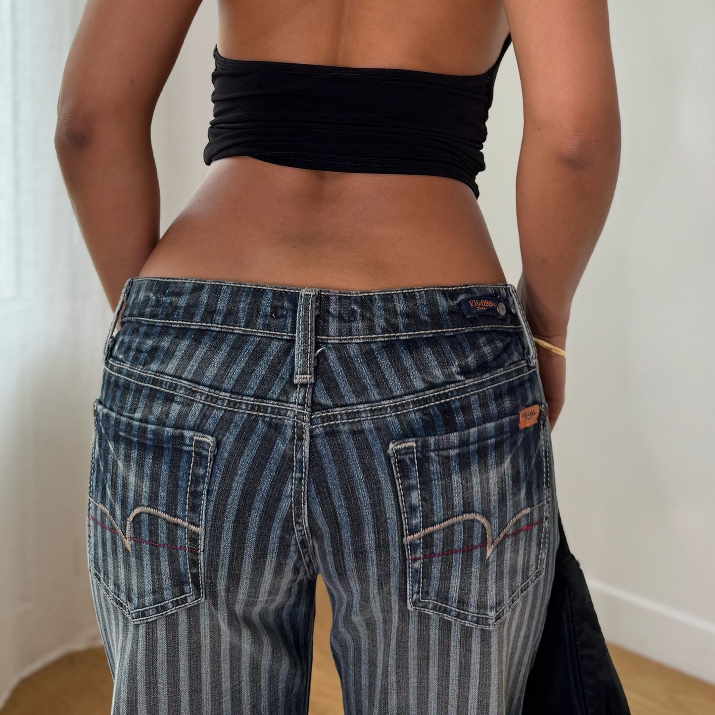 Vintage Blue Striped Low Rise Flare Jeans Euro Y2K (S)