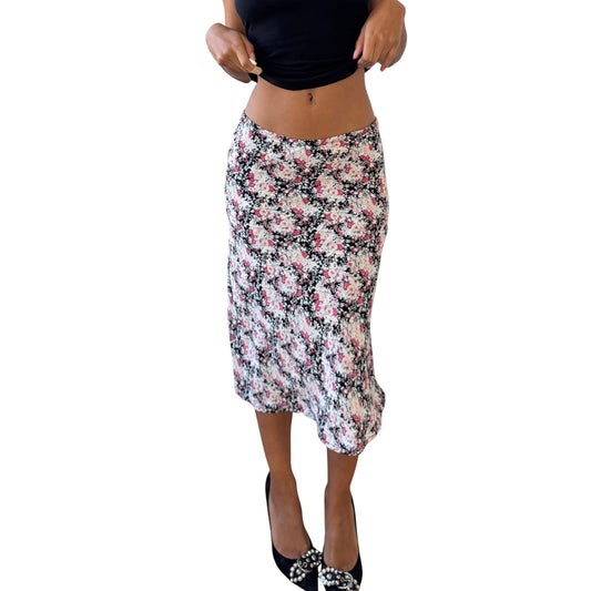 Vintage European floral mesh midi skirt (Small)