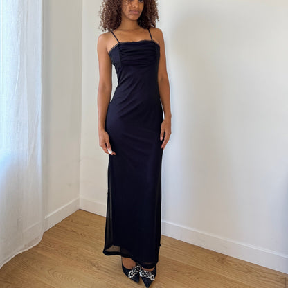 Vintage Mesh Ruched Maxi Slip Dress (XS/S)